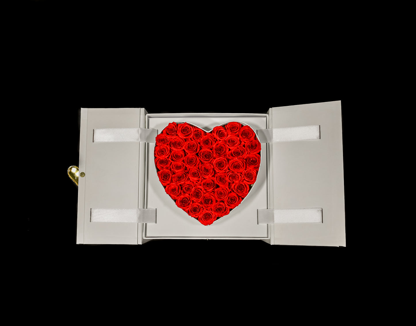 Heart Lock Forever Rose Box with Gift Drawer - Black & White