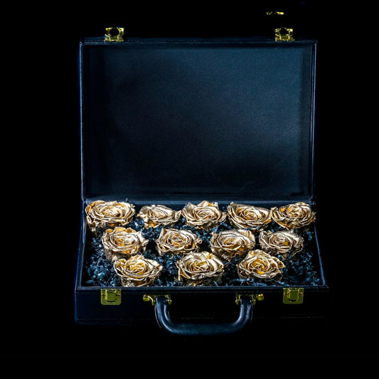 DRINK CHAMPS- 12 Rose Briefcase - PRESERVED ROSES