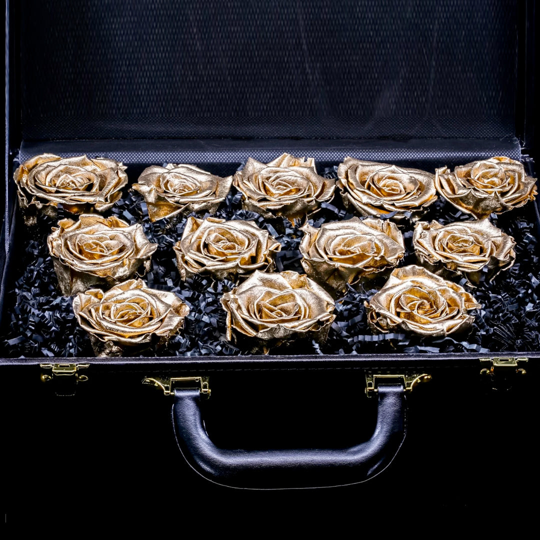 DRINK CHAMPS- 12 Rose Briefcase - PRESERVED ROSES