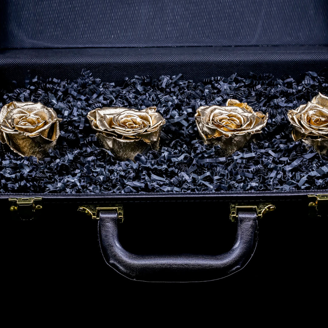 DRINK CHAMPS- 4 Rose Briefcase - PRESERVED ROSES