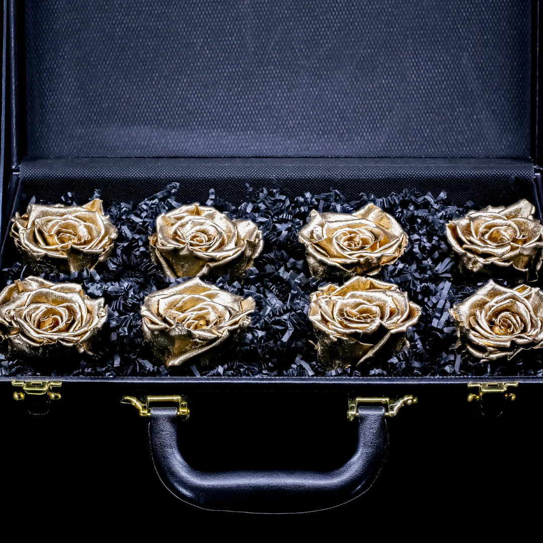 DRINK CHAMPS- 8 Rose Briefcase - PRESERVED ROSES